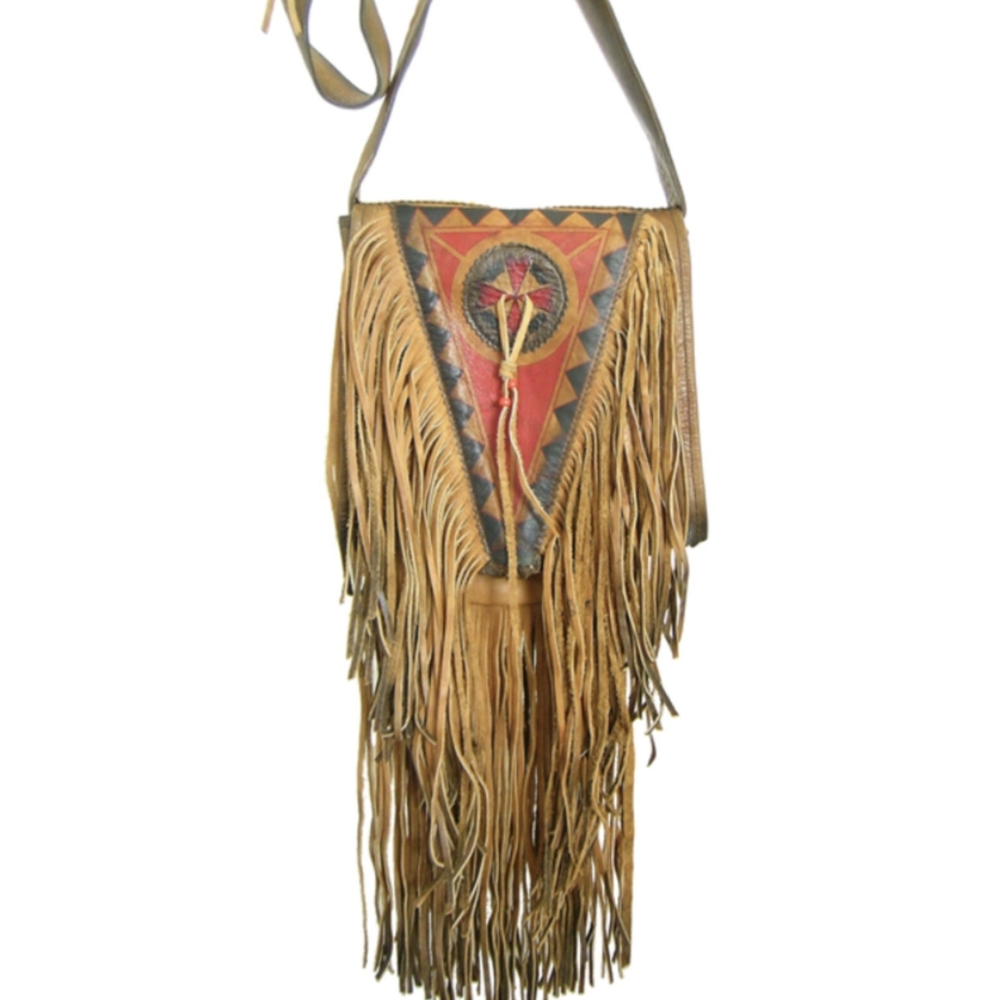 Kobler Leather hand painted w/ Fringe Crossbody/ Messenger Bag UNISEX! - Picture 3 of 12